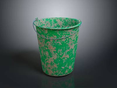 Green Metal Bucket With Chippy Paint And Rustic Handle For Daily Household Use 3d model