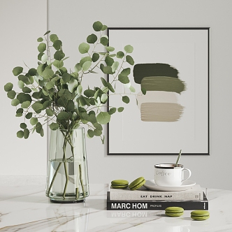 Eucalyptus Vase Ornaments Combination Hanging Painting Abstract Painting Decorative Painting Vase Flower Art Eucalyptus Coffee Macaron Food Drink 3d model