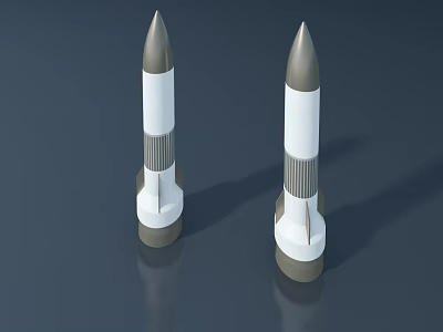 Two White And Gray Rocket Models With Pointed Tops On Dark Background 3d model