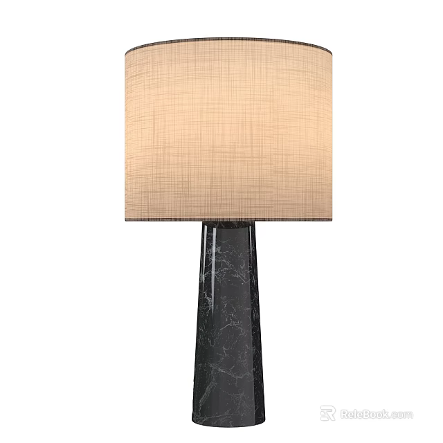 Modern Table Lamp With Beige Fabric Textured Shade And Black Base Design 3d model 