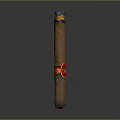 Brown Cigar With Red And Gold Label Featuring Emblem And Burning End On Gray Background