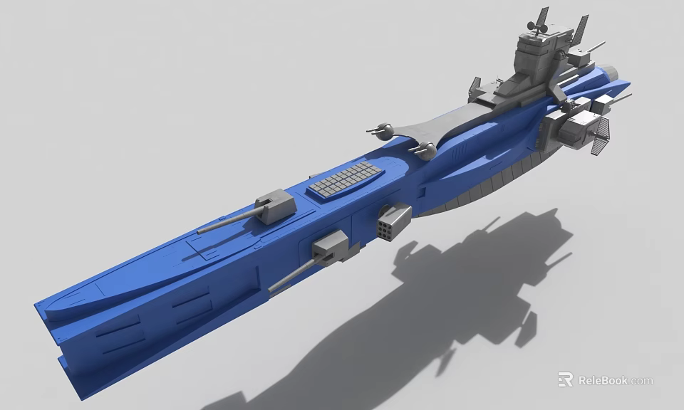 Blue Military Warship Model With Detailed Deck And Upper Structure 3d model 