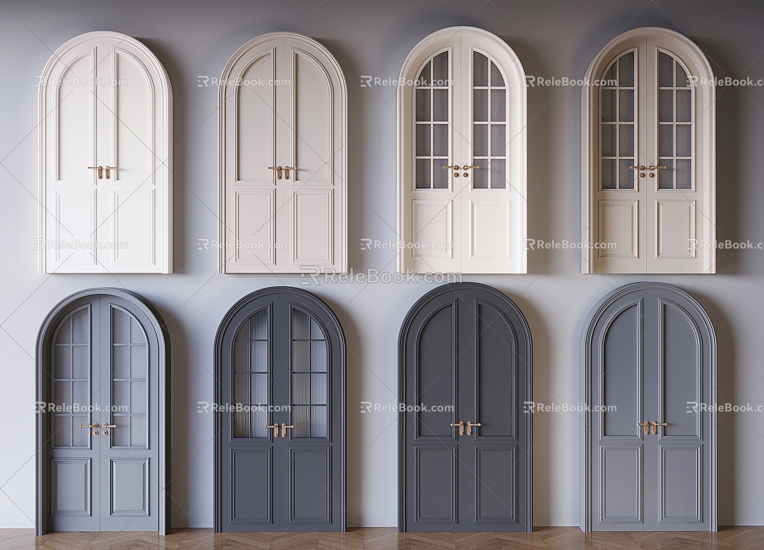 French Cream Style Double Door Retro Arched Door Arc Door Solid Wood Arc Paint Door French Glass Double Door model