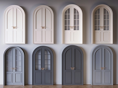 French Cream Style Double Door Retro Arched Door Arc Door Solid Wood Arc Paint Door French Glass Double Door model