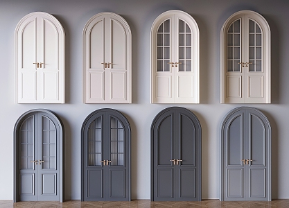 French Cream Style Double Door Retro Arched Door Arc Door Solid Wood Arc Paint Door French Glass Double Door 3d model