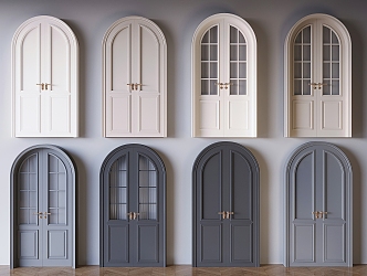 French Cream Style Double Door Retro Arched Door Arc Door Solid Wood Arc Paint Door French Glass Double Door 3d model