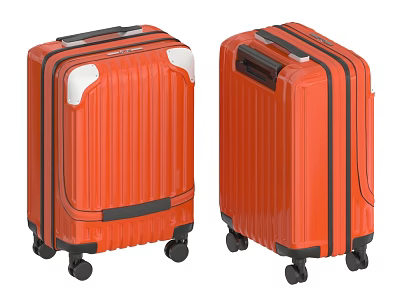 Two Orange Hard Shell Suitcases With Black Trim Rolling Wheels And Striped Design 3d model