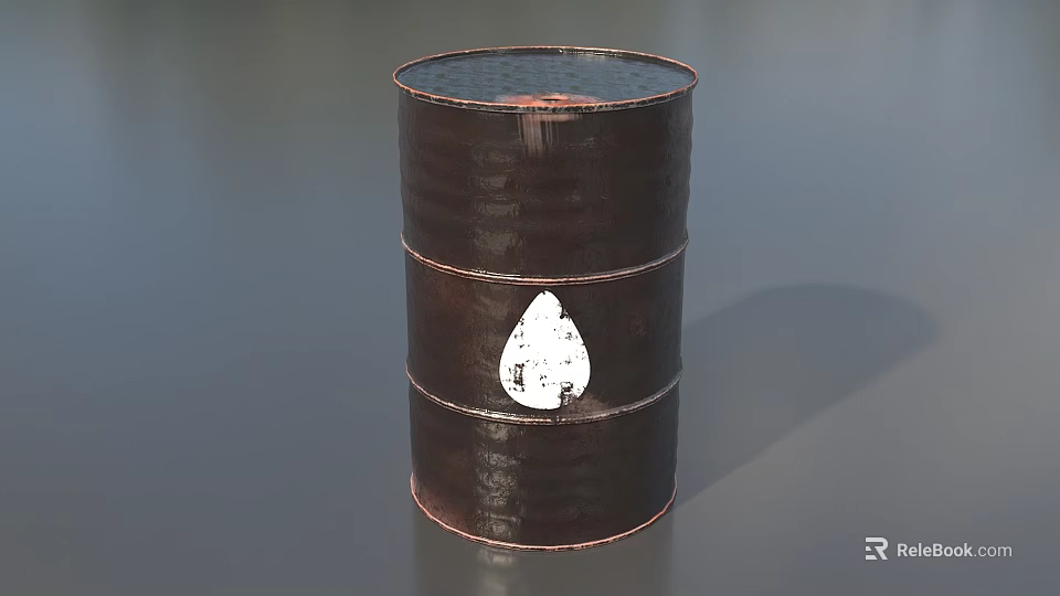 Industrial Equipment Metal Oil Drum with White Drop Logo and Brown Finish 3d model 