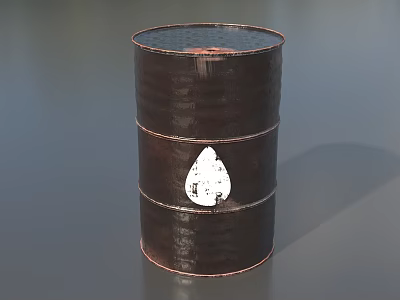 Industrial Equipment Metal Oil Drum with White Drop Logo and Brown Finish 3d model