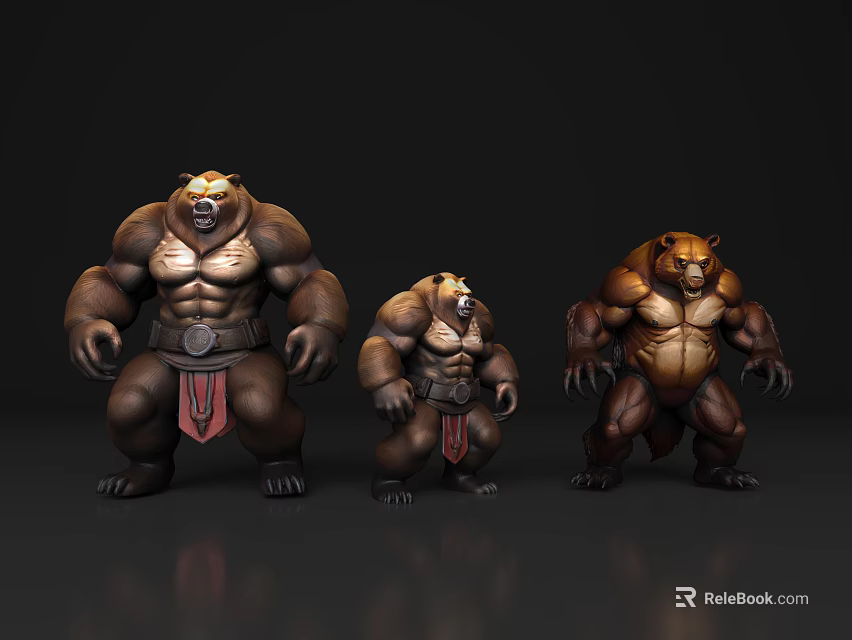 Muscular Reptile Characters in Simple Costumes Standing on Black Background 3d model 