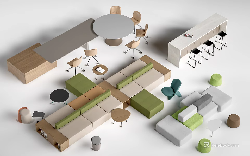 Modern Table Chair Combinations With Various Colors And Sofa Side Tables 3d model