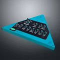 Triangular Electronic Control Device With Blue Frame And Black Panel Buttons Knob