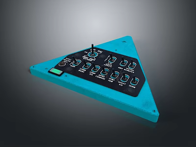 Triangular Electronic Control Device With Blue Frame And Black Panel Buttons Knob 3d model
