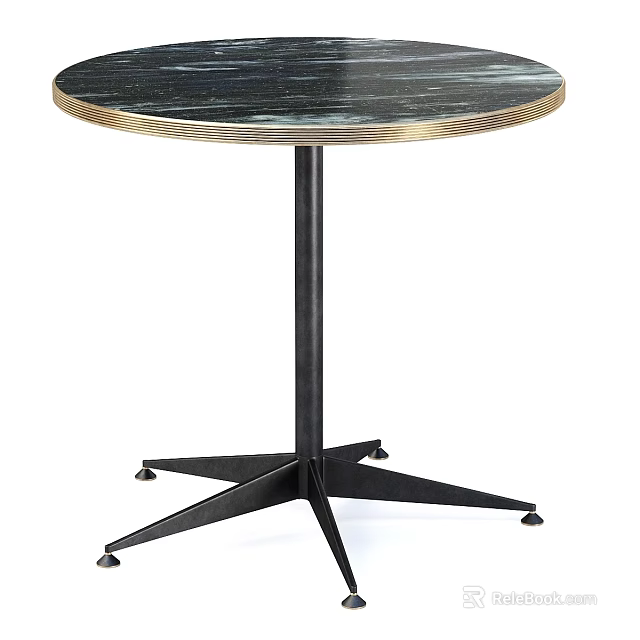 Round Modern Functional Table Featuring Marble Top Golden Edge and Black Metal Cross Base 3d model 