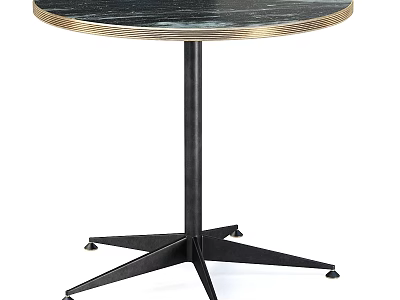 Round Modern Functional Table Featuring Marble Top Golden Edge and Black Metal Cross Base 3d model