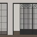 Modern Sliding Doors With Black Frame And Arched Glass Grid Design In Interior Room