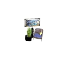 Accent Chair With Blue Cushion Yellow Pillow Green Vase Potted Plant And Artwork On Rug