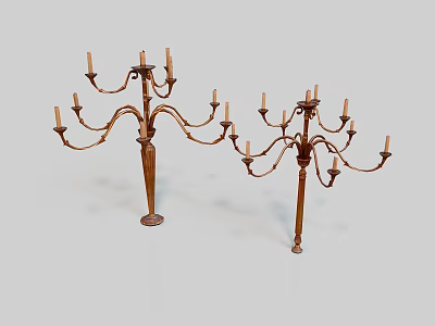 Two Vintage Brass Candelabra With Ornate Arms And Candle Holders 3d model