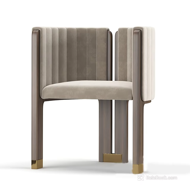 Light Gray Accent Chair With Vertical Tufted Backrest And Wooden Gold Accent Legs 3d model 