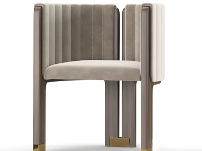 Light Gray Accent Chair With Vertical Tufted Backrest And Wooden Gold Accent Legs 3d model