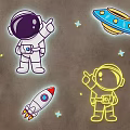 Space Theme Wall Decor With Astronauts UFO Rocket And Glowing Stars 3d model