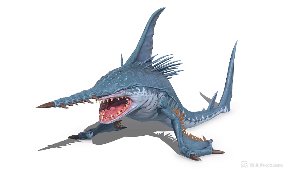 Blue Monster Character With Sharp Teeth And Fins In Games And Movies 3d model 