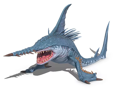 Blue Monster Character With Sharp Teeth And Fins In Games And Movies 3d model