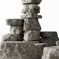 Natural Stone And Wood Blocks Stacked In Various Shapes For Decorative Design