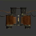 Vintage Binoculars With Brown Leather And Metal Components On Black Surface