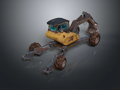 Yellow Heavy Duty Functional Excavator With Mechanical Arm Cab And Wheels 3d model