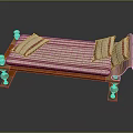 Elegant Massage Bed With Red And White Striped Mattress Gold Metal Decorations And Wooden Frame