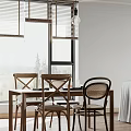 Apartment Dining Space With Wooden Table Cross Back Chairs Wicker Accent And Window Blinds