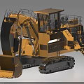 Yellow Large Scale Crawler Type Functional Vehicle with Front Bucket and Operator Cabin for Construction 3d model