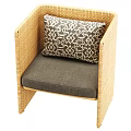 Single Sofa With Wicker Frame Gray Cushion And Geometric Pattern Pillow