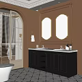 Luxurious Bathroom Interior With Double Mirrored Vanity And Arch Window 3d model