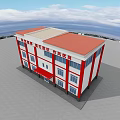 Red and White Multi Story Fire Station Building With Windows and Front Open Space