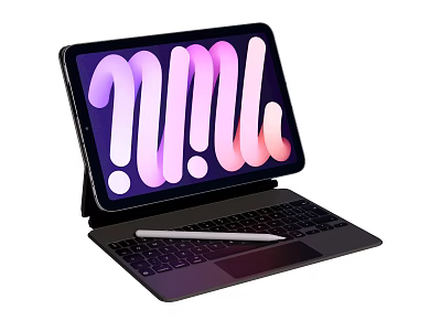 Modern Tablet With Keyboard And Stylus Pen Displaying Colorful Abstract Patterns On Screen 3d model