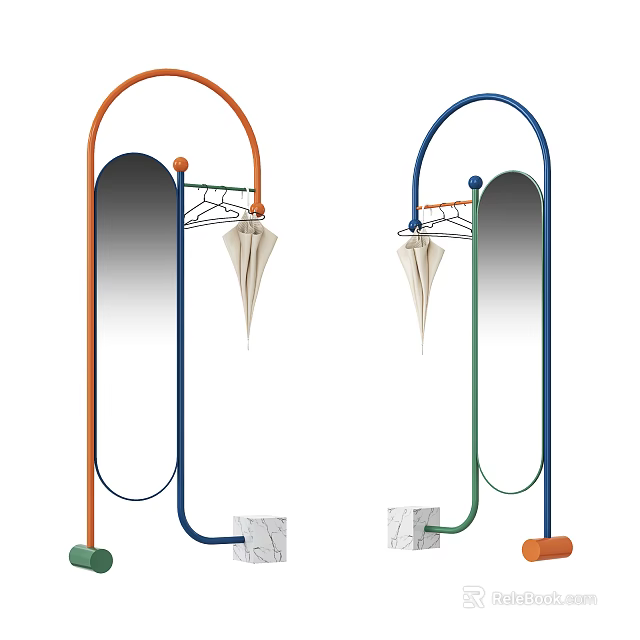 Modern Arched Hanger With Colorful Frame Mirror And Marble Base 3d model