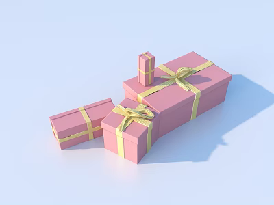 Pink Gift Boxes With Yellow Ribbons In Various Sizes As Practical Household Items 3d model