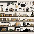 Neatly Organized Modern Kitchen With Various Appliances Storage Shelves And Containers