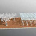 Outdoor Pergolas With Geometric White Metal Frame And Glass Roof On Red Brick Floor