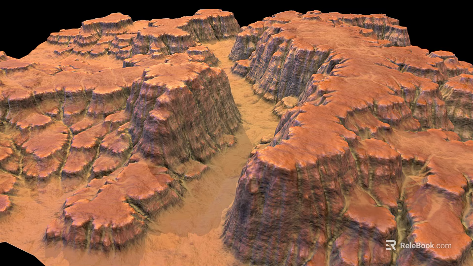 Detailed Red Rock Canyon Landscape With Rugged Terrain And Dry Riverbed 3d model 