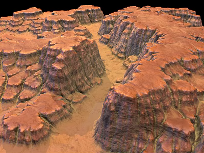 Detailed Red Rock Canyon Landscape With Rugged Terrain And Dry Riverbed 3d model