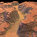 Detailed Red Rock Canyon Landscape With Rugged Terrain And Dry Riverbed