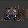 Lego Blue Yellow Armored Warriors In Castle Ruins With Archway Staircase Checkerboard Floor Laser Beams