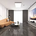 Smart Home Showroom Modern Interior Design With Gray Walls Curved Sofa And Marble Floor