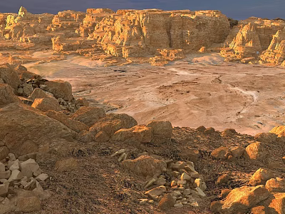 Rugged Desert Scenery With Golden Rock Formations And Sunset Illuminated Valleys 3d model