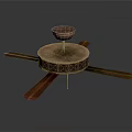 Classic Wooden Ceiling Fan with Ornate Pattern and Brown Blades