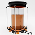 Space Capsule Featuring Transparent Cylindrical Structure With Brown Liquid And Black Orange Base Components 3d model