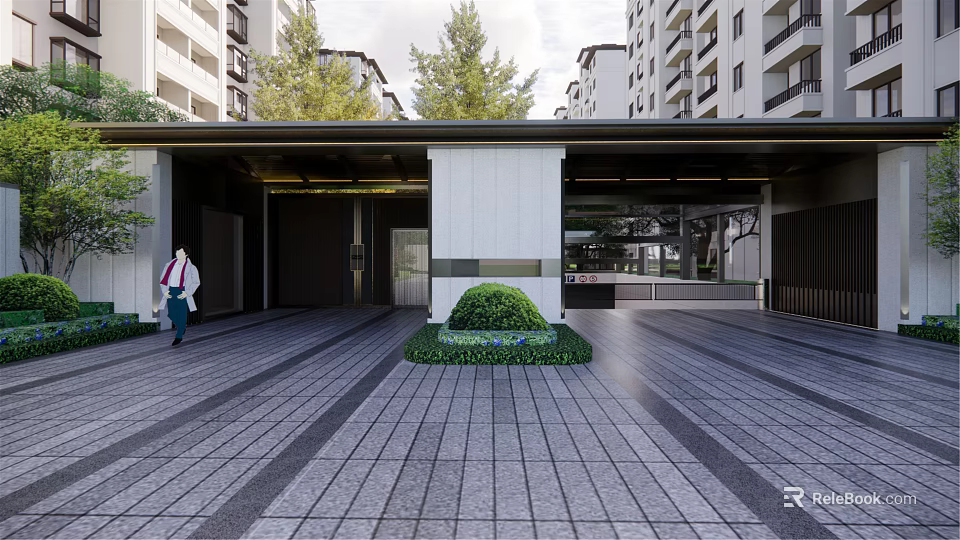 Modern Landscape Wall Design With Stone Cladding And Greenery In Courtyard 3d model